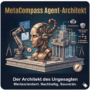 Cover illustration with a golden robotic architect shaping a futuristic city, title 'Der Architekt des Ungesagten' in white letters at bottom.